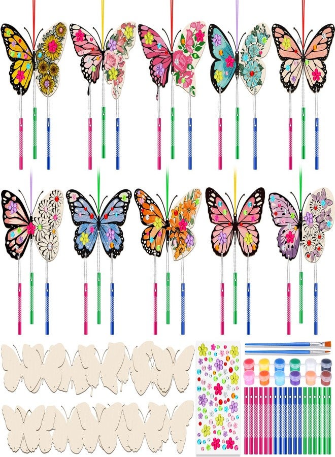 Colingmill 30 Pack Wind Chime Kit Make You Own Crafts Wind Chimes Outdoors Decorative DIY Coloring Wooden Crafts for Gift Art Room Birthday Party Favors(Butterfly Style) - Image 1
